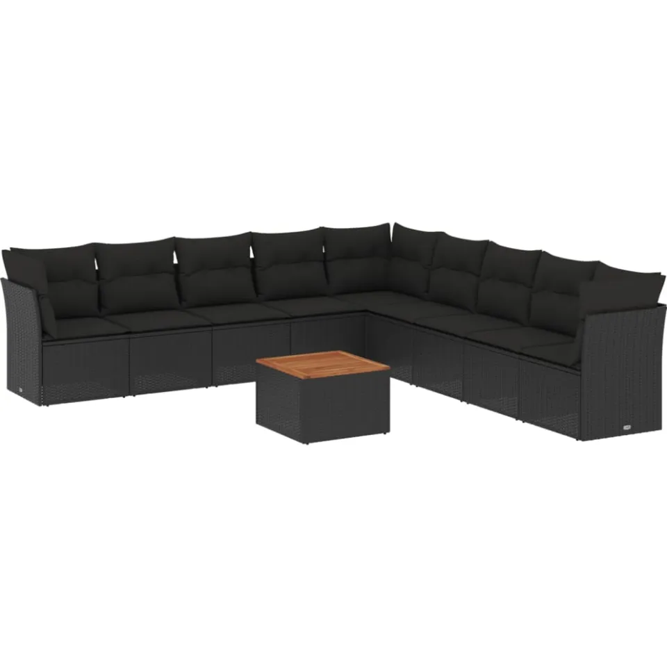 vidaXL 10-delige Loungeset met kussens poly rattan zwart