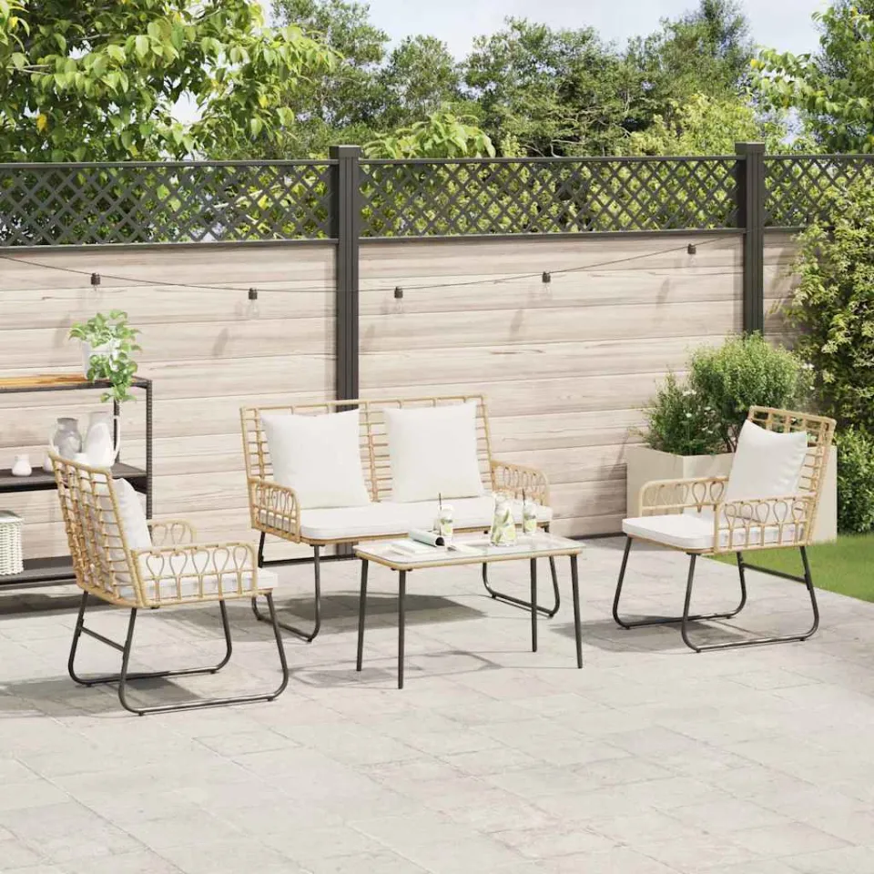 vidaXL Tuin eettafelset 3 st Bruin en Crème poly rattan, foto 3
