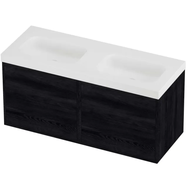 Proline Haga Badmeubelset Polystone Mezza Voor Grepen 120x46x58 cm Mat White Black Oak Eiken