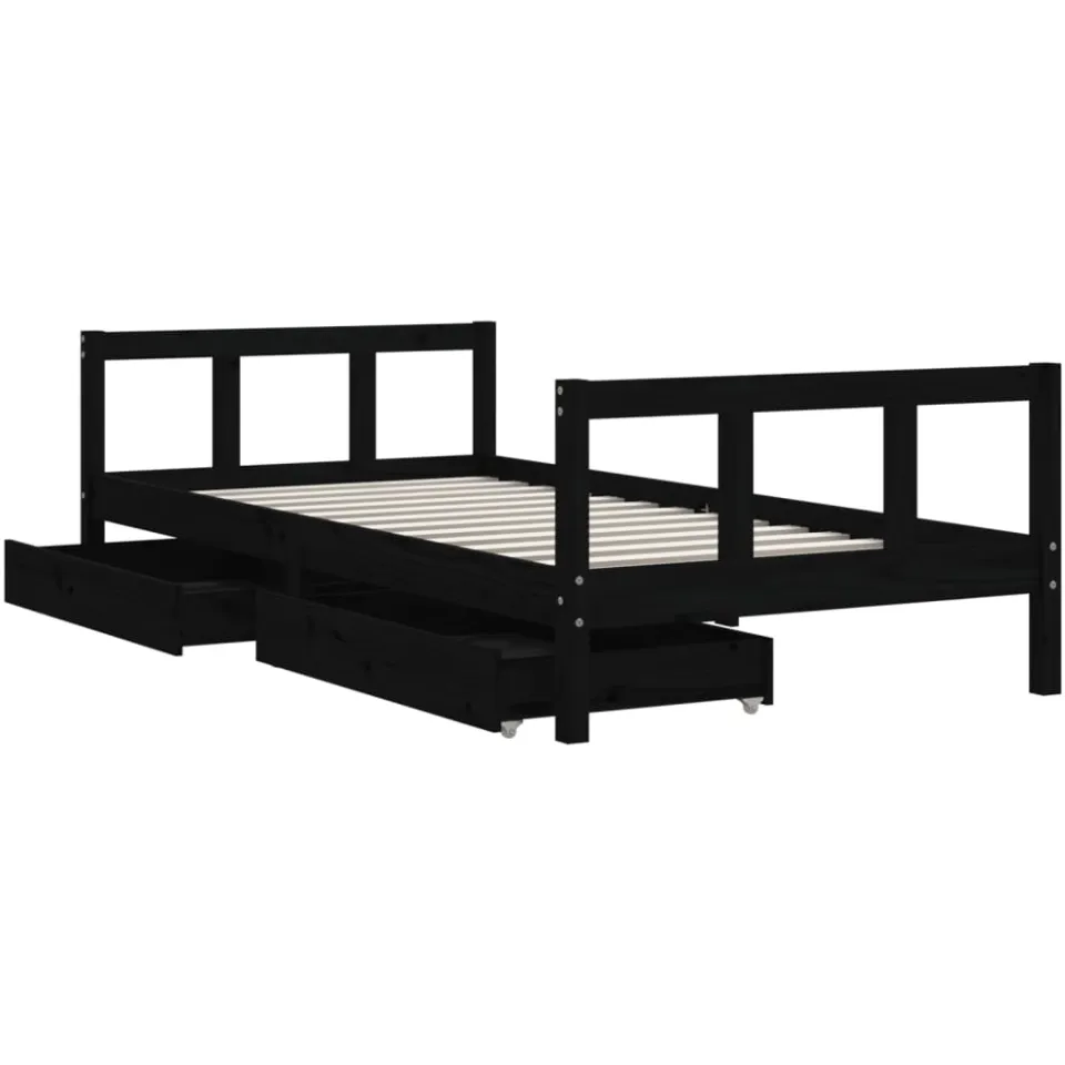 vidaXL Kinderbedframe met lades 90x190 cm massief grenenhout zwart, foto 3