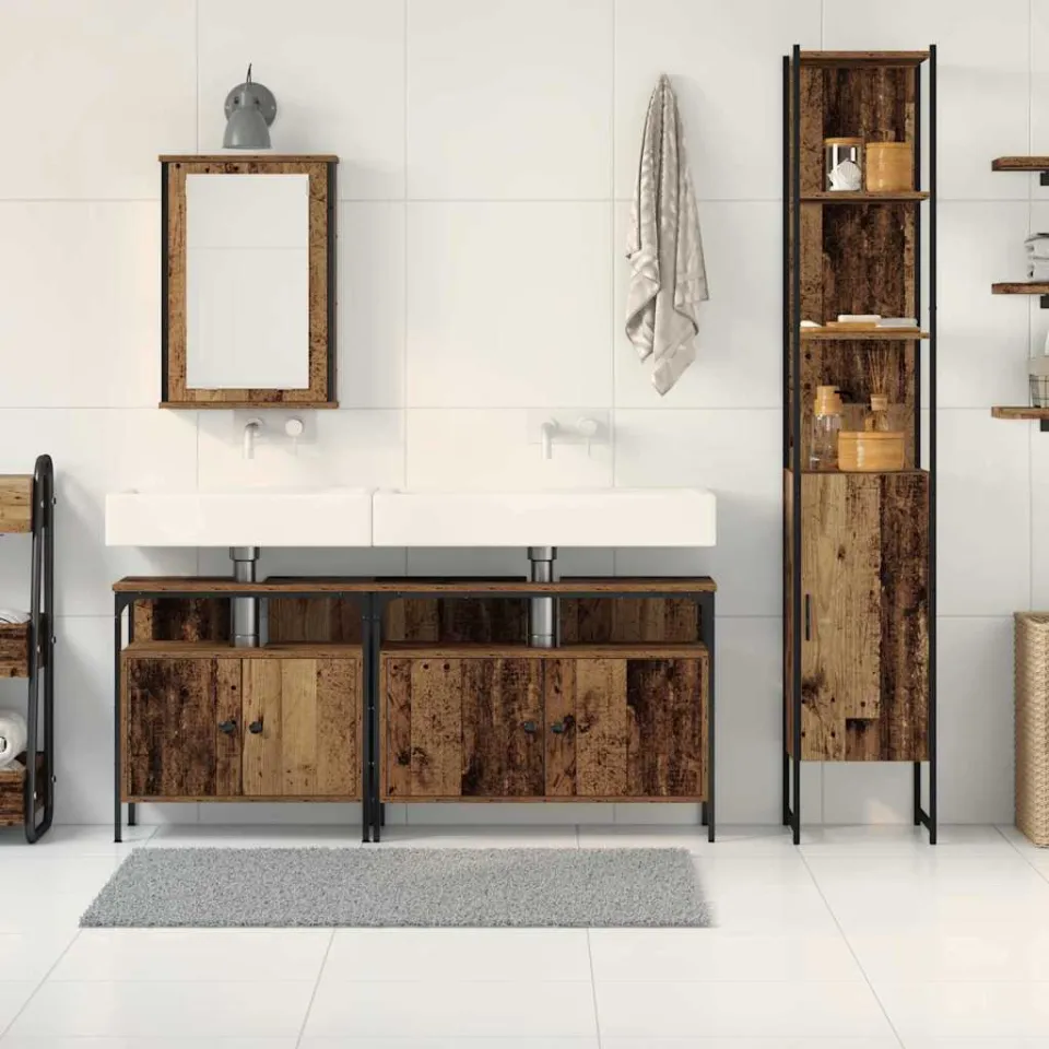 vidaXL Badkamermeubelset 4 st Oud Hout 33 x 33 x 185,5 cm Bewerkt hout bruin, foto 3