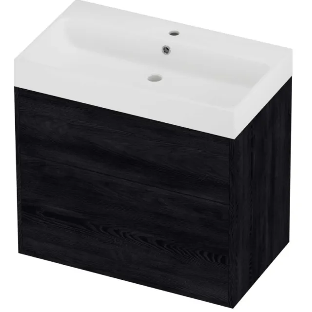 Proline Podium Badmeubelset Polystone Loft 1 Kraangat Voor Grepen 80x46x75 cm Mat White Black Oak Eiken