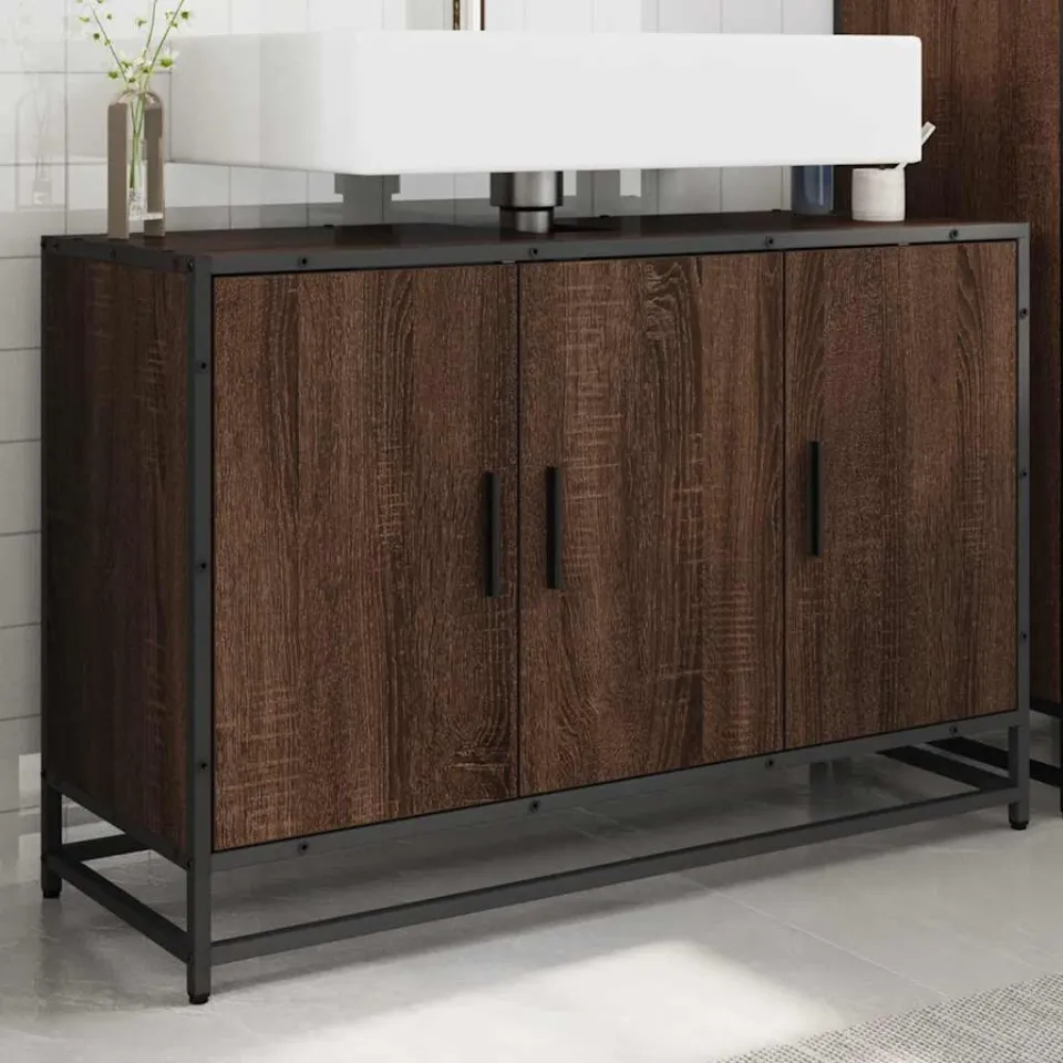 vidaXL Wastafelkast 90x33x60 cm bewerkt hout bruin eikenkleurig, foto 2