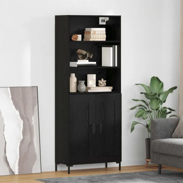 vidaXL Hoge kast Zwart Eiken 69,5 x 34 x 180 cm Bewerkt hout, foto 2