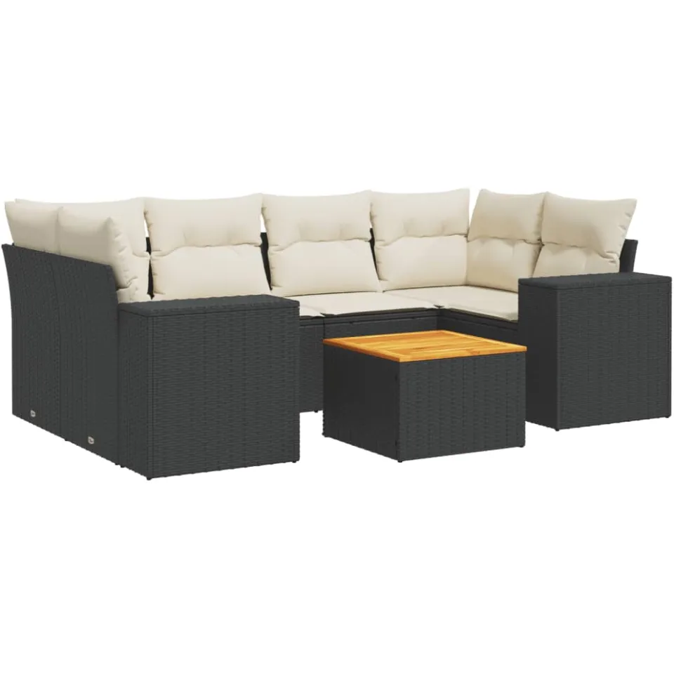 vidaXL 7-delige Loungeset met kussens poly rattan zwart, foto 3