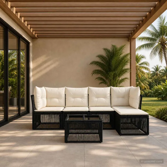 vidaXL Tuinbankenset 6 st Zwart poly rattan