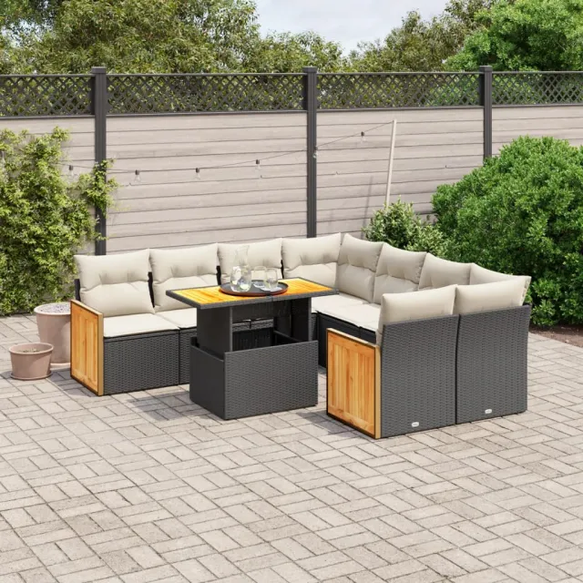 vidaXL 9-delige Loungeset met kussens poly rattan zwart, foto 2