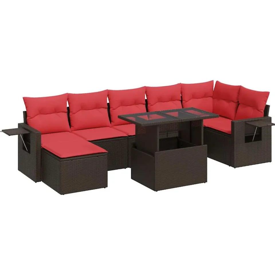 vidaXL 8-delige Loungeset met kussens poly rattan acacia bruin, foto 3