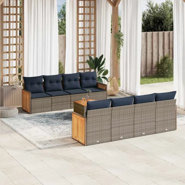 vidaXL 9-delige tuinbankset met kussens, grijs polyrotan, foto 2