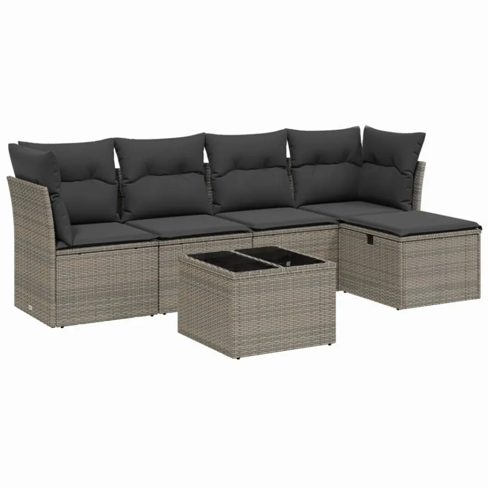 vidaXL 6-delige Loungeset met kussens poly rattan grijs