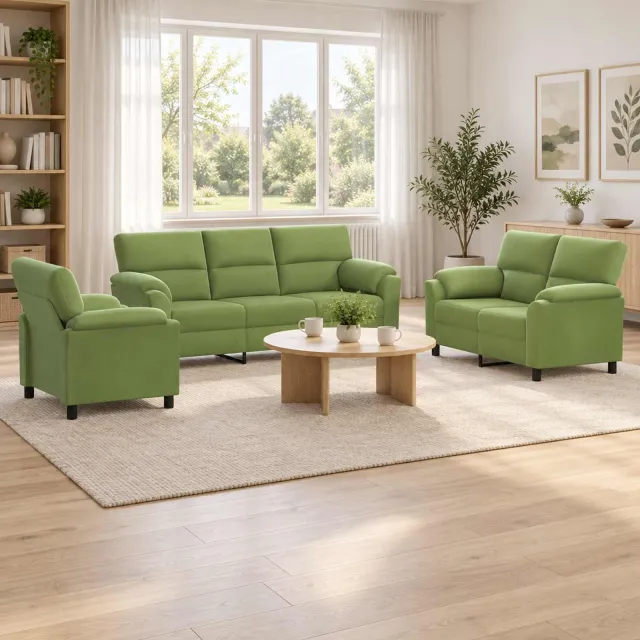 vidaXL Bankstel 3 st 6-zits Lichtgroen 214 x 85 x 93 cm fluweel