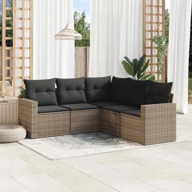 vidaXL 5-delige Loungeset met kussens poly rattan grijs, foto 2