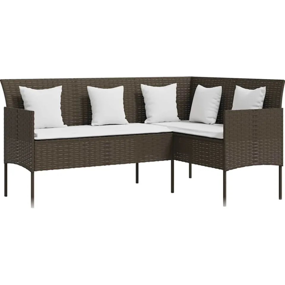 vidaXL 5-delige Loungeset met kussens L-vormig poly rattan bruin