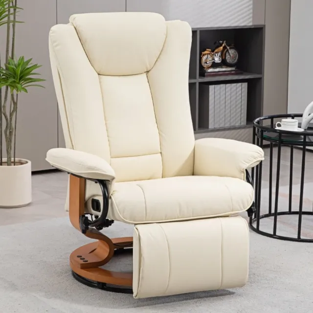 FloraGrace Relaxfauteuil Draaibaar 78 x 88 x 103 Cm Handmatig Met Ligfunctie Voetensteun Voor Woonkamer Kunstleer Crèmewit Cream White