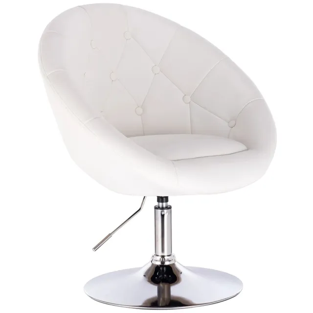 Cozy Cottage® Draaibare Loungestoel met Armleuningen – In Hoogte Verstelbare Barstoel – Ergonomische Design Stoel voor Woonkamer, Bar & Keuken - Leder - Wit