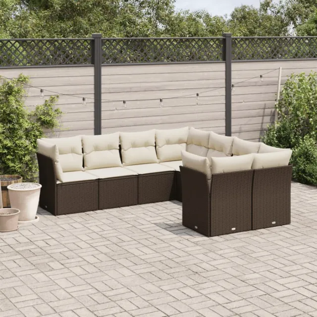 vidaXL 8-delige Loungeset met kussens poly rattan bruin, foto 2