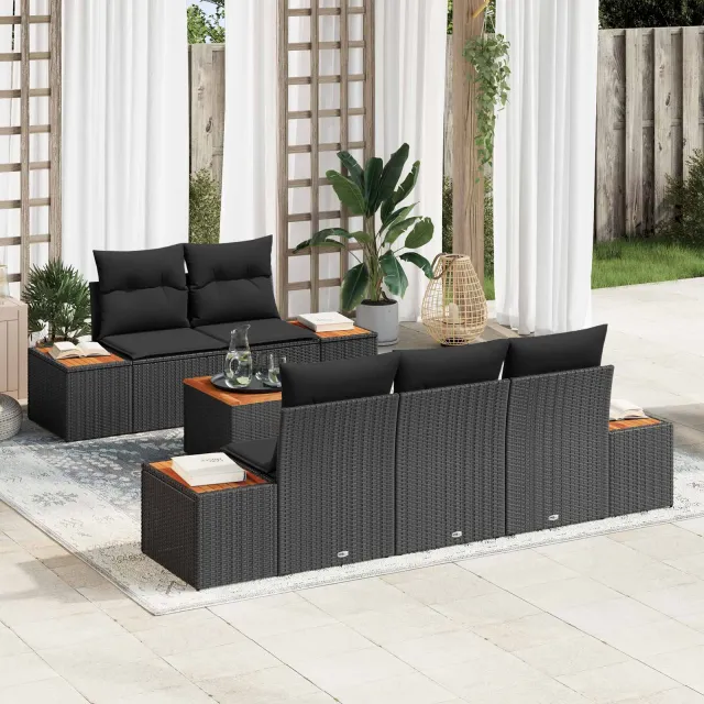 vidaXL Tuin Sofa Set 6 st Zwart Poly riet, foto 2