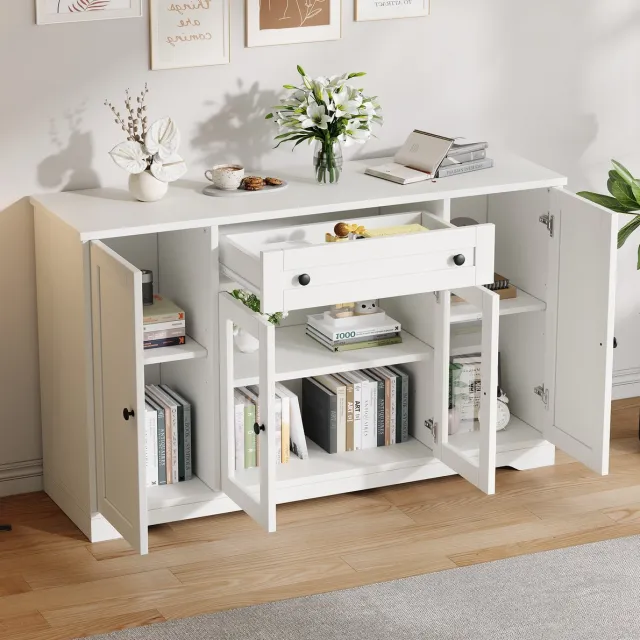 COVREO Dressoir 138x40x83 cm wit, 4 deuren 1 lade, MDF en spaanplaat