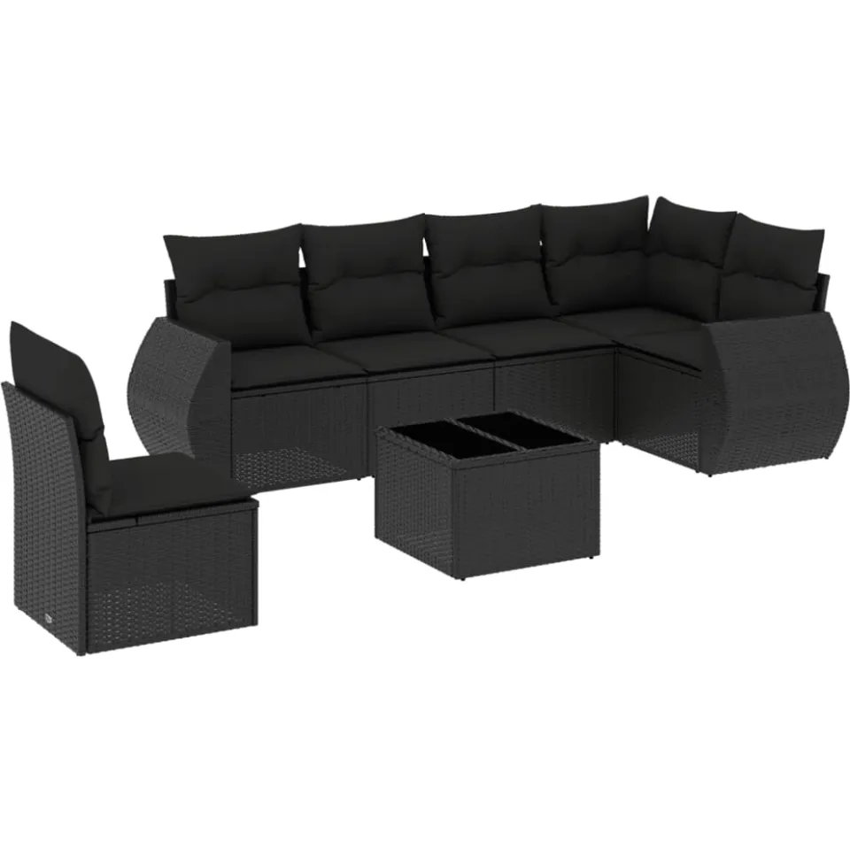 vidaXL 7-delige Loungeset met kussens poly rattan zwart, foto 4