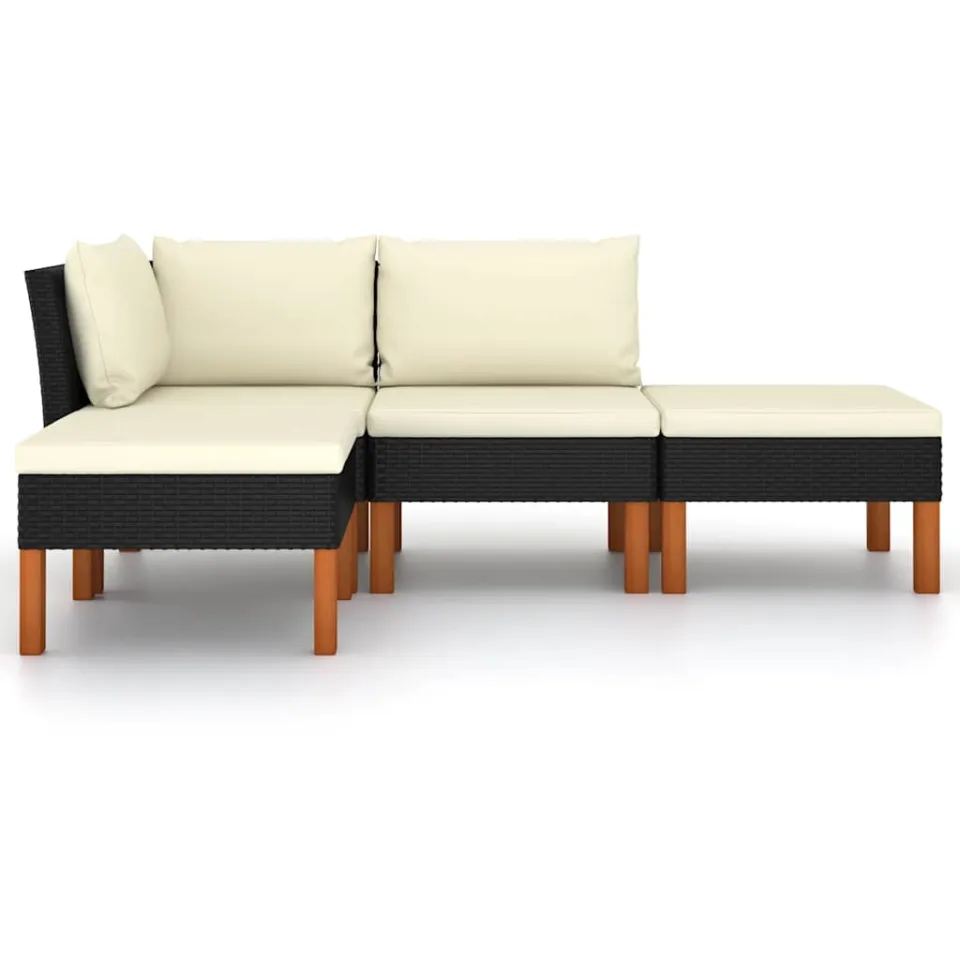 vidaXL 4-delige Loungeset met kussens poly rattan zwart