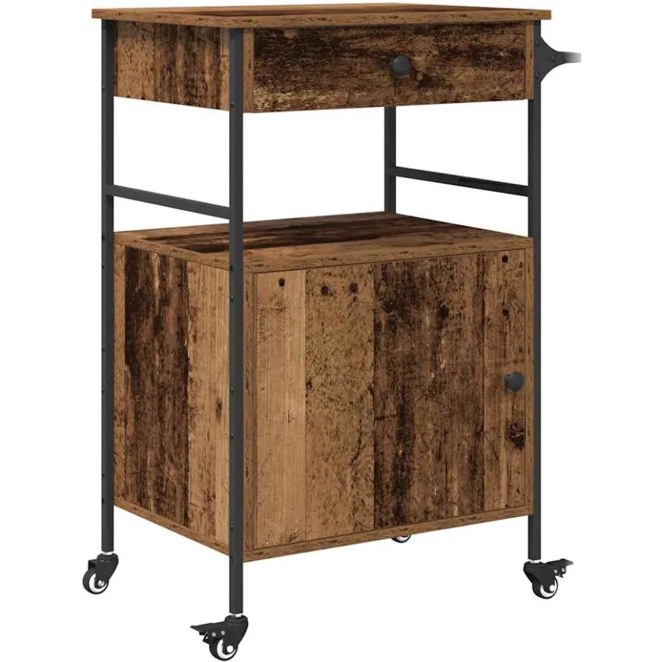 vidaXL Keuken Trolley Oudhout 56 x 43 x 89,5 cm Bewerkt hout bruin, foto 3