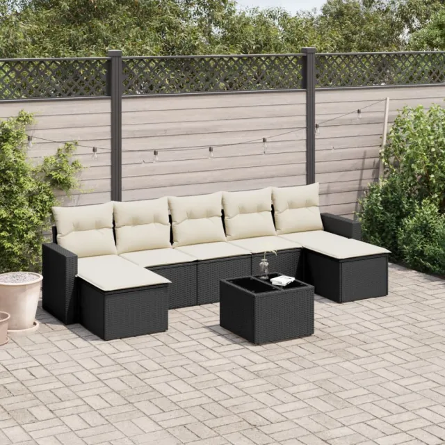 vidaXL 8-delige Loungeset met kussens poly rattan zwart, foto 2