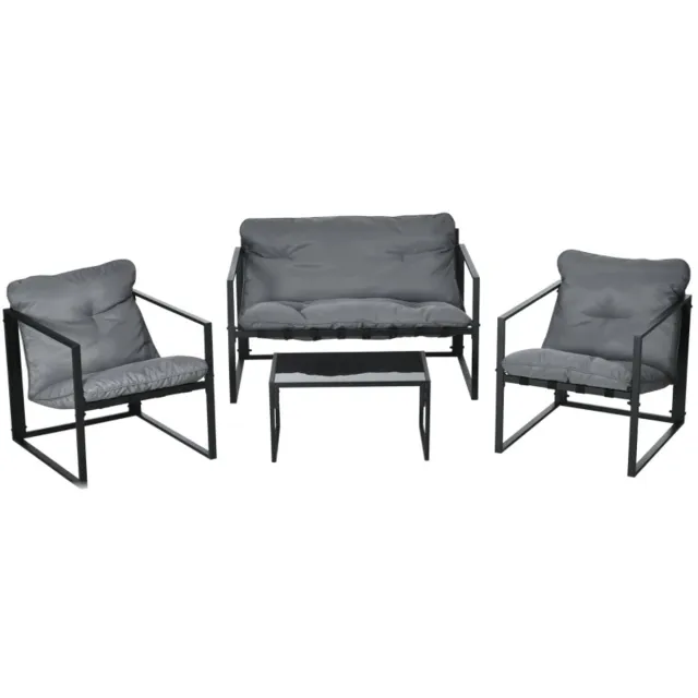 ZYLARO Tuinset - Loungeset met 2-Zitsbank, 2 Fauteuils, Glazen Salontafel & Kussens - Tuinmeubelset voor 4 Personen - Tuinbank - Zitset - Tuinsalon voor 4 Personen - Zitgroep - Weerbestendig - voor Terras, Balkon, Tuin - Grijs + Zwart
