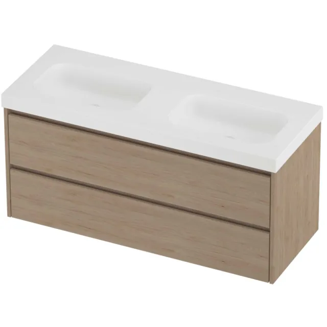 Proline Haga Badmeubelset Polystone Mezza Dubbel 120x46x58 cm Mat White Ideal Oak Eiken