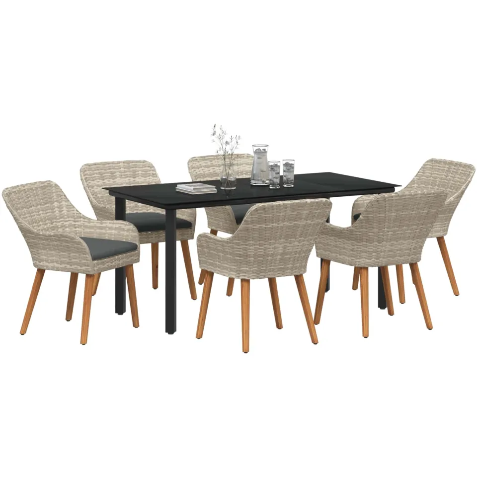vidaXL Tuin eettafelset 7 st Lichtgrijs poly rattan