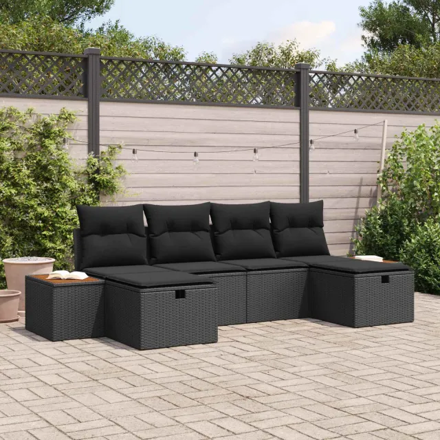 vidaXL Tuin Sofa Set 6 st Zwart poly rattan