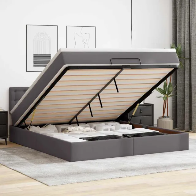 vidaXL Ottoman bed met matras 180x200cm kunstleer grijs