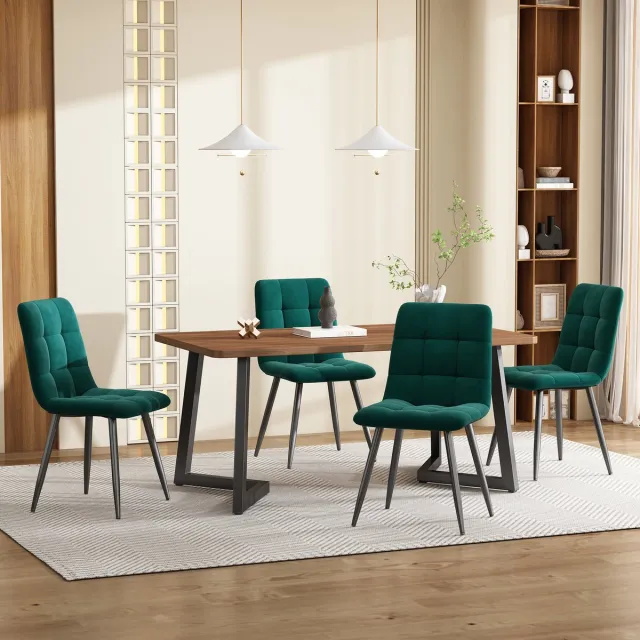 MODFU 5-Delige Eethoek - Rechthoekige Tafel Met 4 Stoelen - Modern - Voor Keuken Of Eetkamer - MDF - Walnootkleur Okkernoot