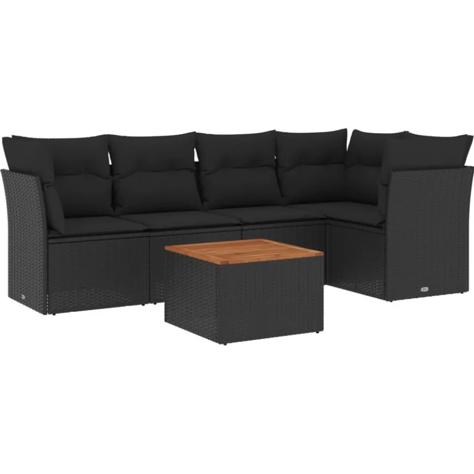 vidaXL 6-delige Loungeset met kussens poly rattan zwart, foto 3