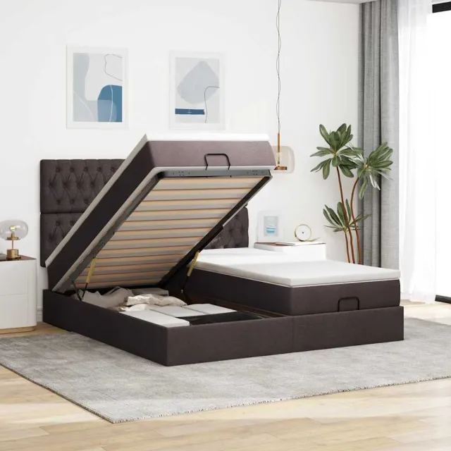 vidaXL Ottoman bed met matrassen 180x200cm stof donkerbruin bruin