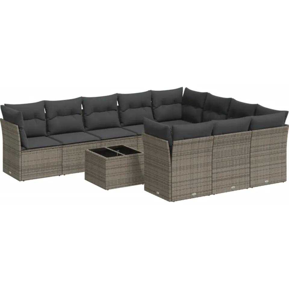 vidaXL 11-delige Loungeset met kussens poly rattan grijs