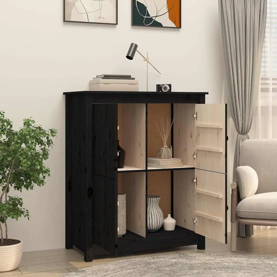 vidaXL Dressoir 83x41,5x100 cm massief grenenhout zwart, foto 3