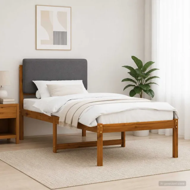 vidaXL Bedframe met gestoffeerd hoofdbord Naturel en lichtgrijs Tan