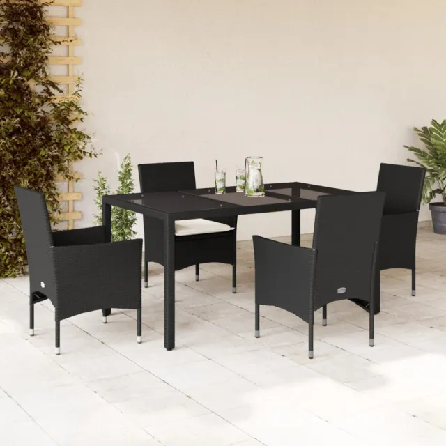 vidaXL 5-delige Tuinset met kussens poly rattan en glas zwart, foto 2