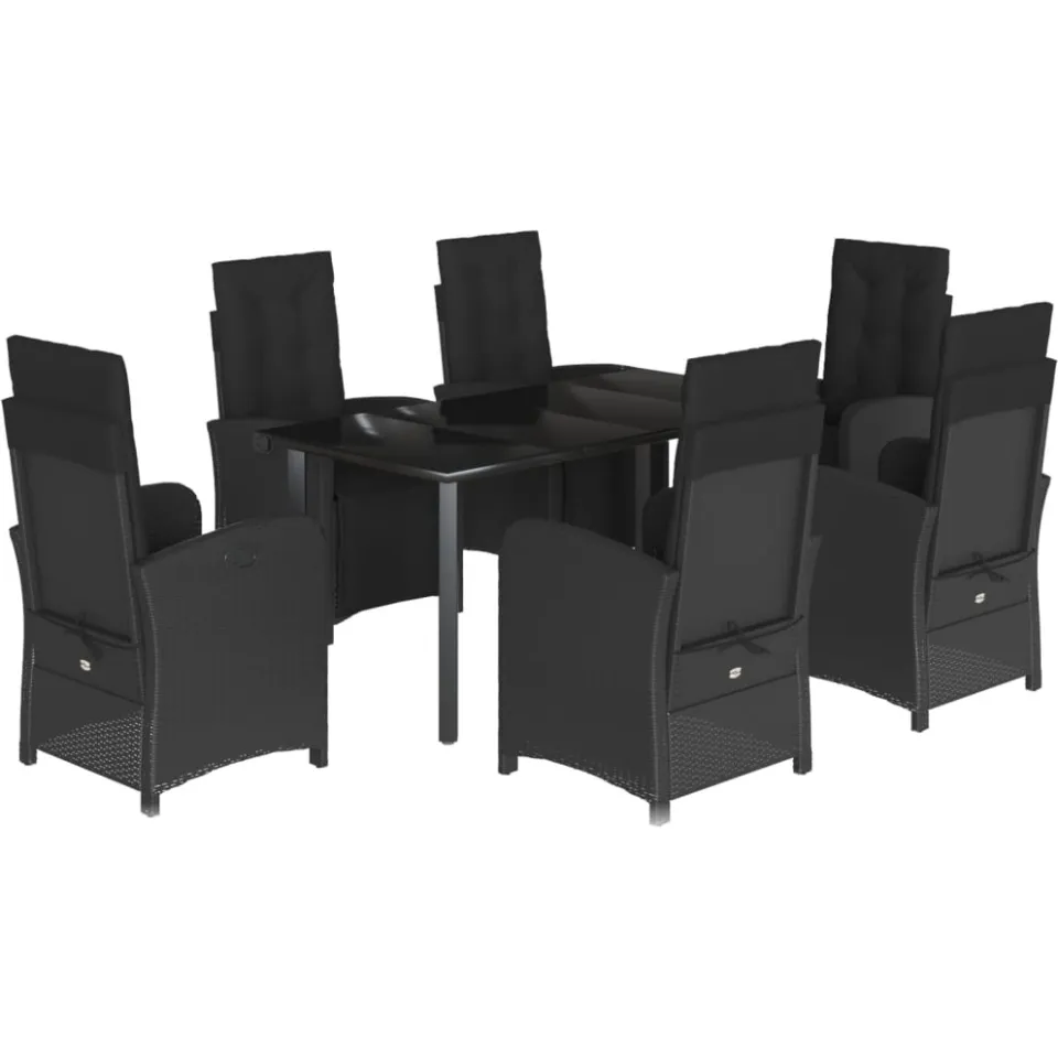 vidaXL 7-delige Tuinset met kussens poly rattan zwart