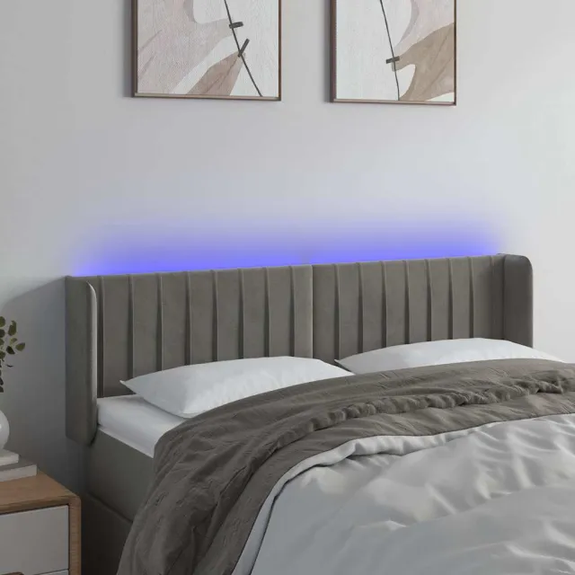 vidaXL Hoofdbord LED 147x16x78/88 cm fluweel lichtgrijs grijs