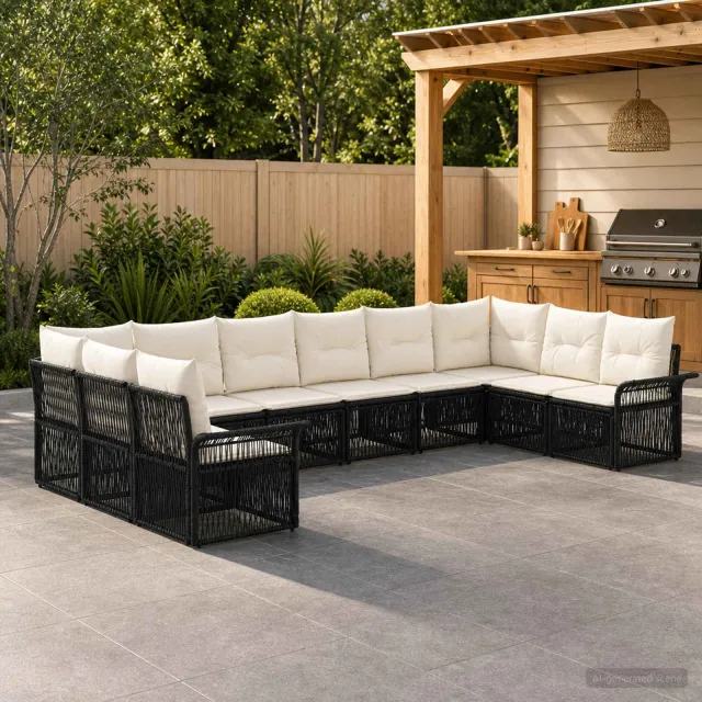 vidaXL Tuinbankenset 10 st 10-zits Zwart poly rattan, foto 2