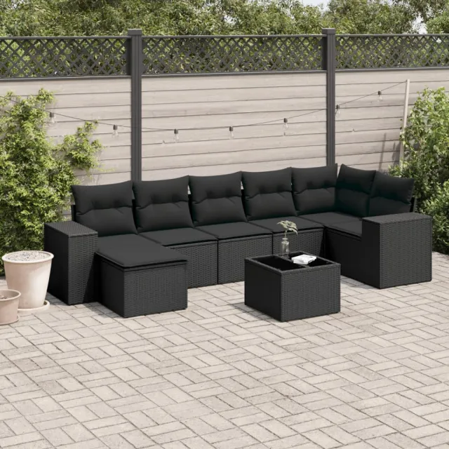 vidaXL 8-delige Loungeset met kussens poly rattan zwart, foto 2