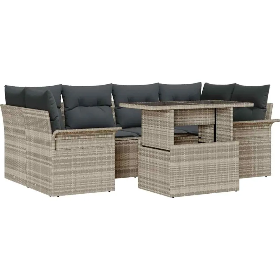 vidaXL Tuin Sofa Set 7 st Lichtgrijs poly rattan