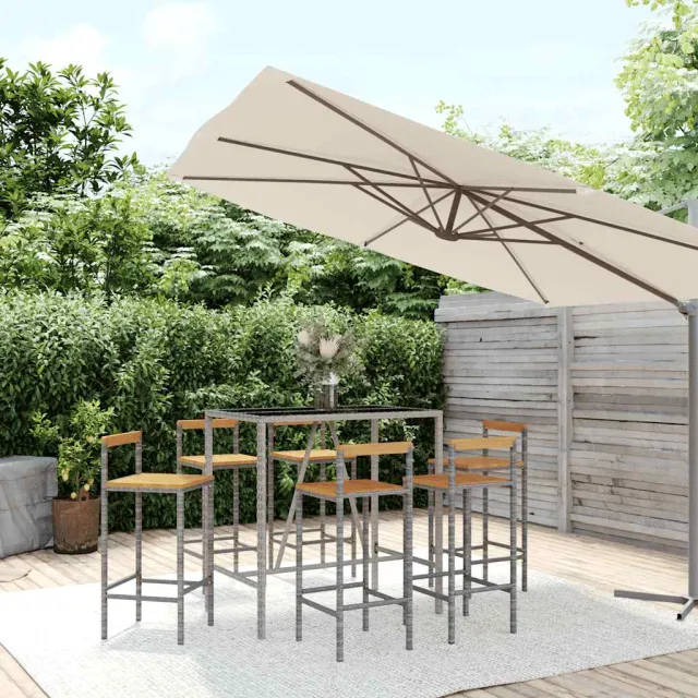vidaXL 7-delige Tuinbarset poly rattan en massief acaciahout grijs, foto 2