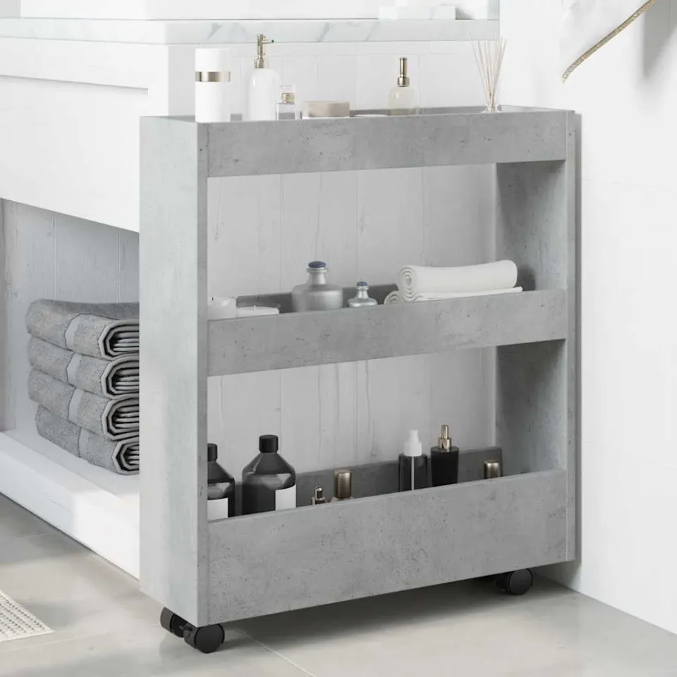 vidaXL Opbergtrolley smal 3-laags bewerkt hout betongrijs grijs, foto 3