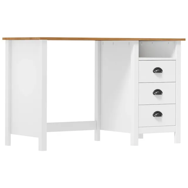 vidaXL Bureau Hill 3 lades 120x50x74 cm massief grenenhout wit