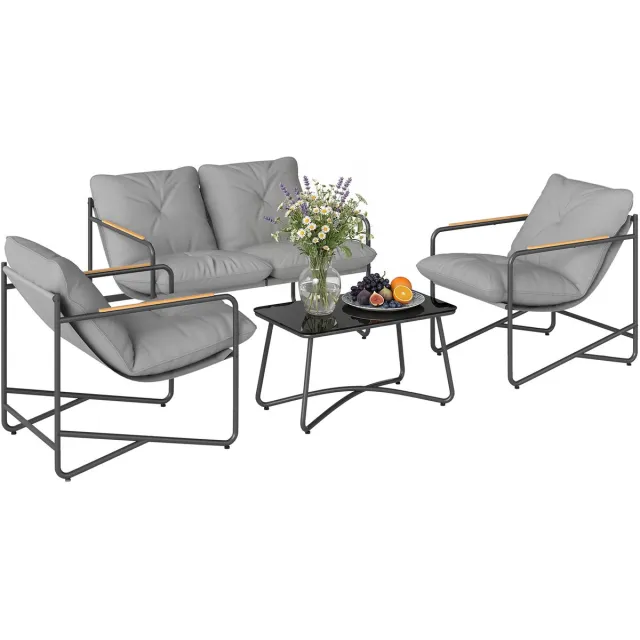 Outsunny tuinbankstel - Metaal, Textilene - 113,8 x 73,5 x 67 cm - Lichtgrijs