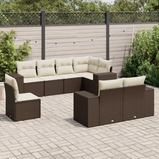 vidaXL 8-delige Loungeset met kussens poly rattan bruin, foto 2