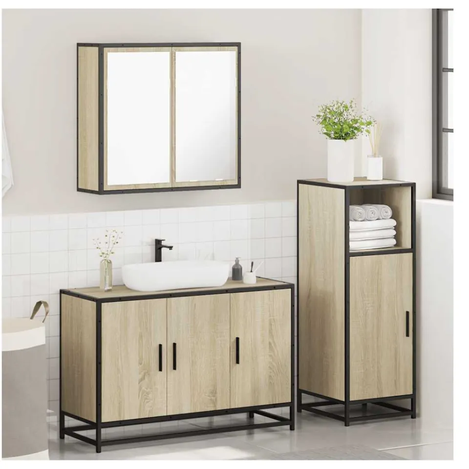 vidaXL 3-delige Badkamermeubelset bewerkt hout sonoma eikenkleurig, foto 4