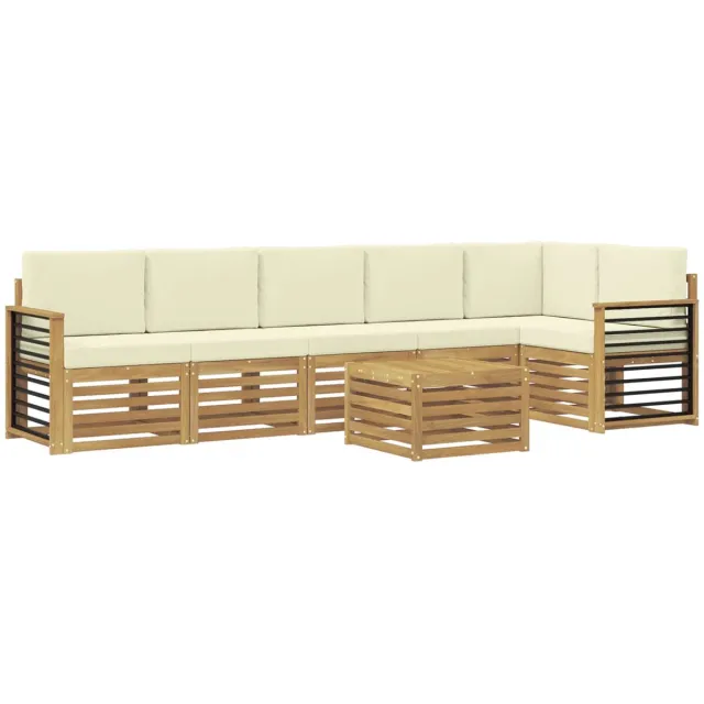vidaXL Buiten - bank - set - 7 - st - 6-zits - Wit - en - crèmekleurig - Polyester Wit en crèmekleurig